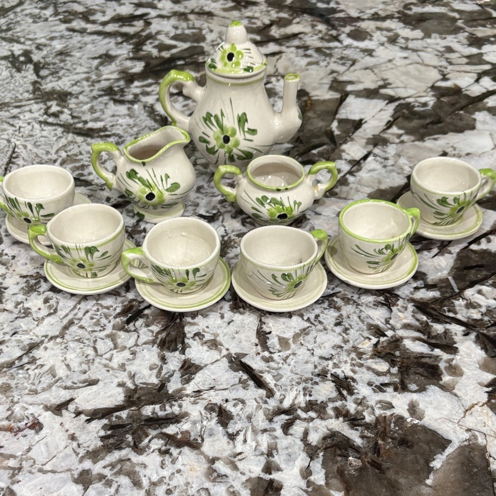 Floral Tea Set with Green Accents